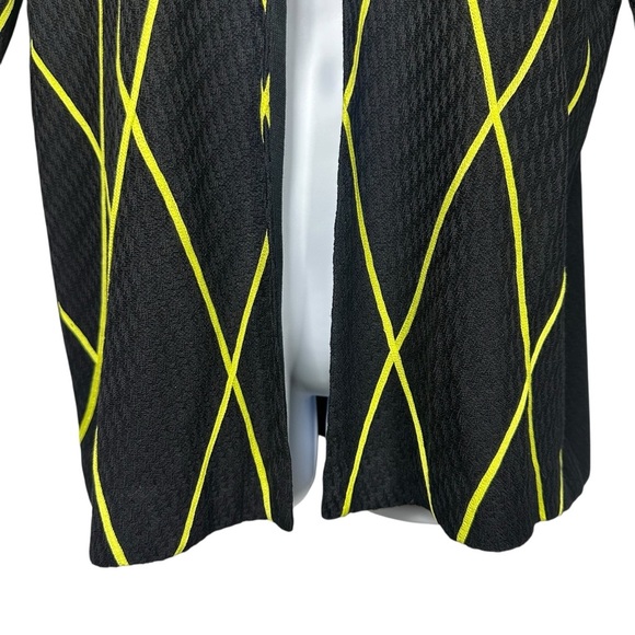 Misook XL Black Knit Cardigan Jacket Chartreuse Yellow Diamond 3/4 Sleeve Career - Picture 4 of 11
